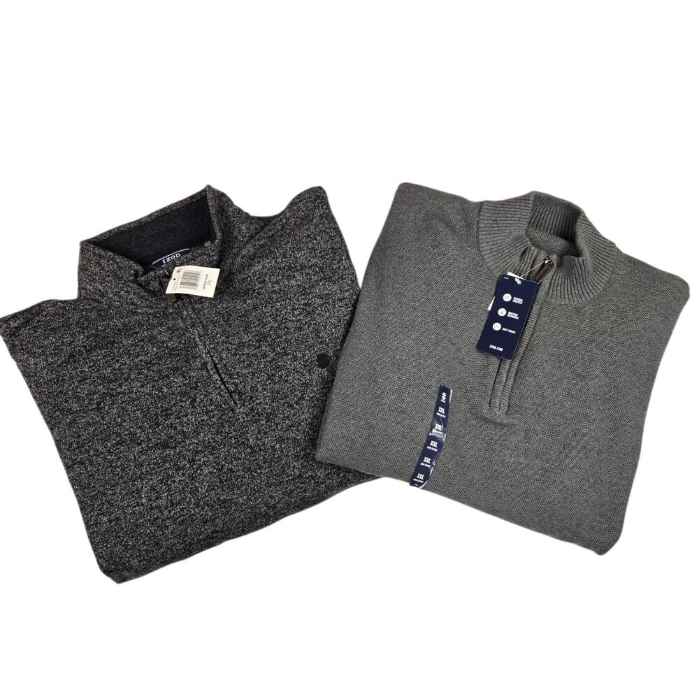 Mens Izod Pullover Sweater Size XXL Gray Knit Sweater Lot of 2 NEW
